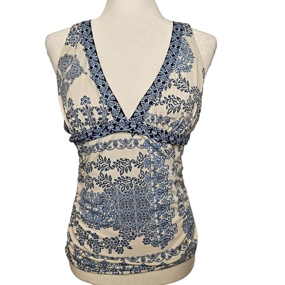 Tommy Bahama Other - Tommy Bahama Size Medium Swim Top Tankini Blue White Stamped Medallion